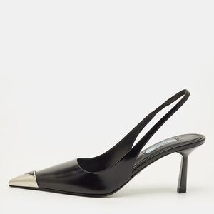 Prada Size 36 Black Leather Pointed Toe Slingback Pumps